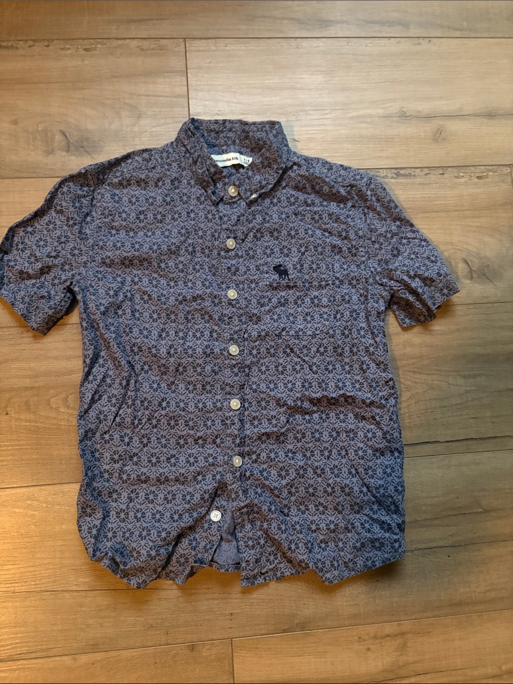 Abercrombie & Fitch Navy Patterned Short-Sleeve Button-Down